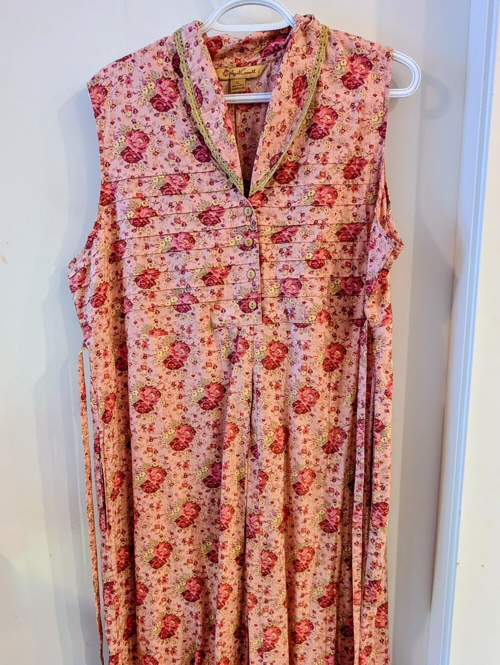April Cornell Salmon and Green Floral Button-Front Dress - Picture 2 of 3